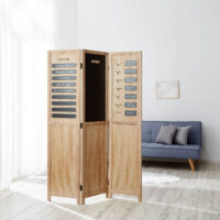 Paravent Raumteiler 3 teilig aus Holz mit Tafel & Wochenplaner Natur