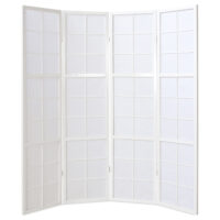 Paravent Raumteiler 4-teilig Shoji-Trennwand aus Holz Weiss