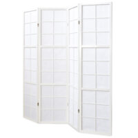 Paravent Raumteiler 4-teilig Shoji-Trennwand aus Holz Weiss