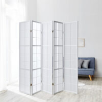 Paravent Raumteiler 5-teilig Shoji-Trennwand aus Holz Weiss