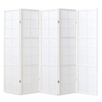 Paravent Raumteiler 5-teilig Shoji-Trennwand aus Holz Weiss