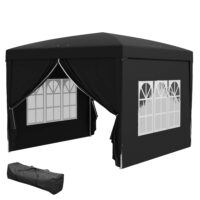 Schwarzer Pavillon 3x3m mit UV-Schutz 50+, faltbar, mit Seitenteilen & Tasche.