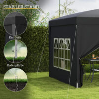 Schwarzer Pavillon 3x3m mit UV-Schutz 50+, faltbar, mit Seitenteilen & Tasche.