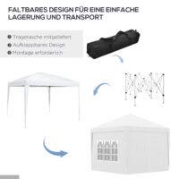 Weißer Pavillon 3x3m mit UV-Schutz, Seitenwänden & Fenstern.