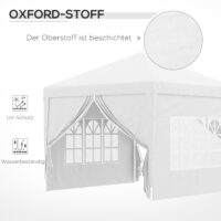 Weißer Pavillon 3x3m mit UV-Schutz, Seitenwänden & Fenstern.