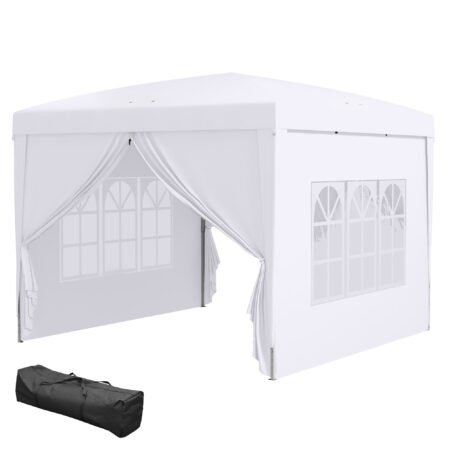 Weißer Pavillon 3x3m mit UV-Schutz, Seitenwänden & Fenstern.