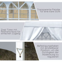 Weißer Pavillon 3x3m mit UV-Schutz, Seitenwänden & Fenstern.