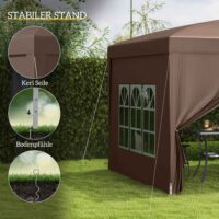 Kaffeefarbener, wasserabweisender und faltbarer Pavillon 3x3m mit Tasche & Seitenteilen.