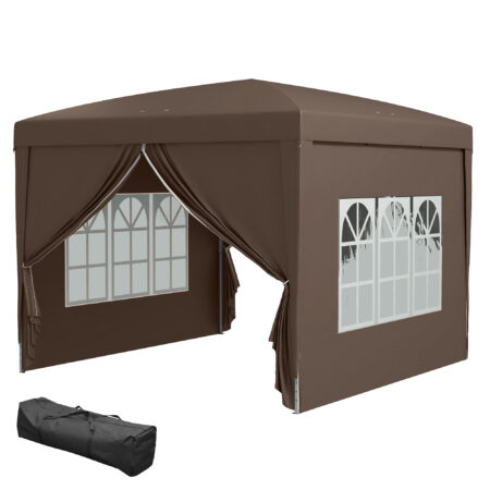 Kaffeefarbener, wasserabweisender und faltbarer Pavillon 3x3m mit Tasche & Seitenteilen.