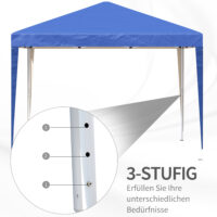 Blauer, wasserabweisender und faltbarer Pavillon 3x3m mit UV-Schutz und Tasche.