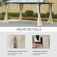 Beiger, wetterfester Pavillon 3x4m mit Seitenteilen.