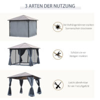Pavillon mit Polycarbonatdach Vorhänge und Fliegennetz 3x3m