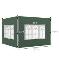Pavillon Seitenteile wasserdicht mit Fenster 2er Set 3x3 + 3x4m grün
