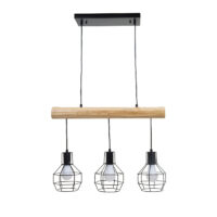 Pendelleuchte Hängelampe Industrial Vintage Holz Metall 3 Gitterlampenschirme schwarz
