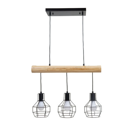 Pendelleuchte Hängelampe Industrial Vintage Holz Metall 3 Gitterlampenschirme schwarz