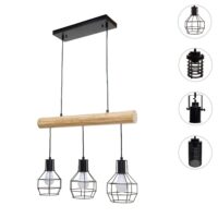 Pendelleuchte Hängelampe Industrial Vintage Holz Metall 3 Gitterlampenschirme schwarz