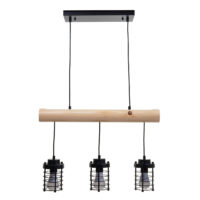 Pendelleuchte Hängelampe Industrial Vintage Holz Metall 3 Käfiglampenschirme schwarz