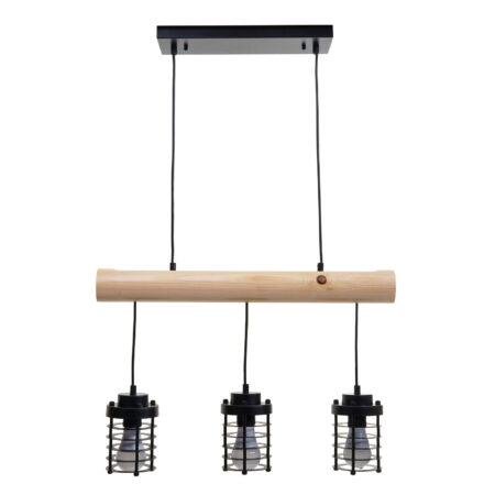 Pendelleuchte Hängelampe Industrial Vintage Holz Metall 3 Käfiglampenschirme schwarz