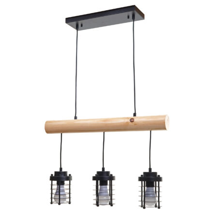 Pendelleuchte Hängelampe Industrial Vintage Holz Metall 3 Käfiglampenschirme schwarz