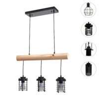 Pendelleuchte Hängelampe Industrial Vintage Holz Metall 3 Käfiglampenschirme schwarz