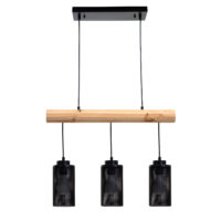 Pendelleuchte Hängelampe Industrial Vintage Holz Metall 3 Rohrlampenschirme schwarz