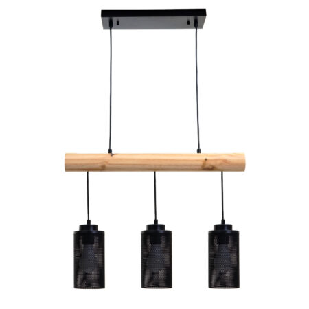 Pendelleuchte Hängelampe Industrial Vintage Holz Metall 3 Rohrlampenschirme schwarz