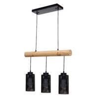Pendelleuchte Hängelampe Industrial Vintage Holz Metall 3 Rohrlampenschirme schwarz