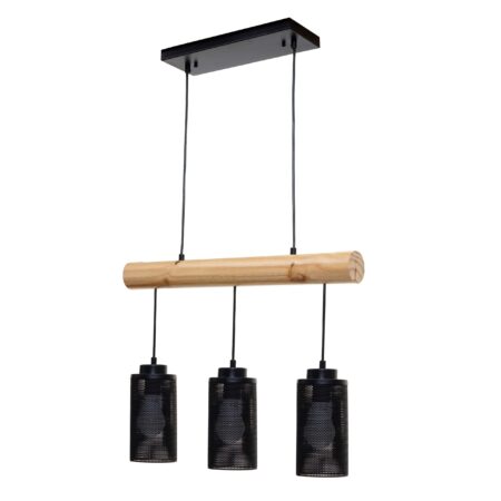 Pendelleuchte Hängelampe Industrial Vintage Holz Metall 3 Rohrlampenschirme schwarz