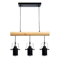 Pendelleuchte Hängelampe Industrial Vintage Holz Metall 3 Spotlampenschirme schwarz