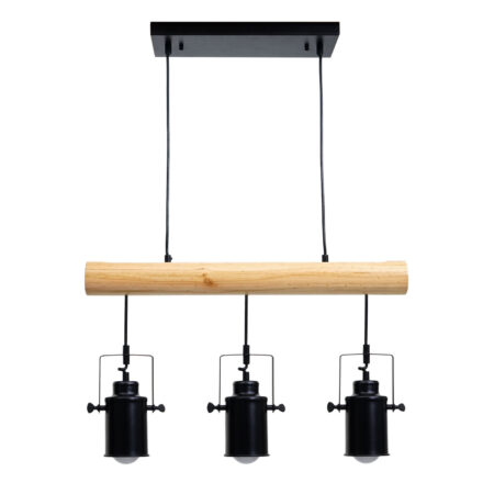 Pendelleuchte Hängelampe Industrial Vintage Holz Metall 3 Spotlampenschirme schwarz