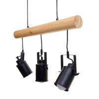 Pendelleuchte Hängelampe Industrial Vintage Holz Metall 3 Spotlampenschirme schwarz