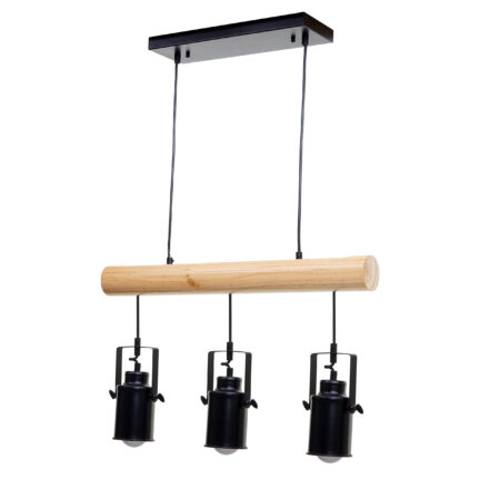 Pendelleuchte Hängelampe Industrial Vintage Holz Metall 3 Spotlampenschirme schwarz