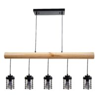 Pendelleuchte Hängelampe Industrial Vintage Holz Metall 5 Käfiglampenschirme schwarz