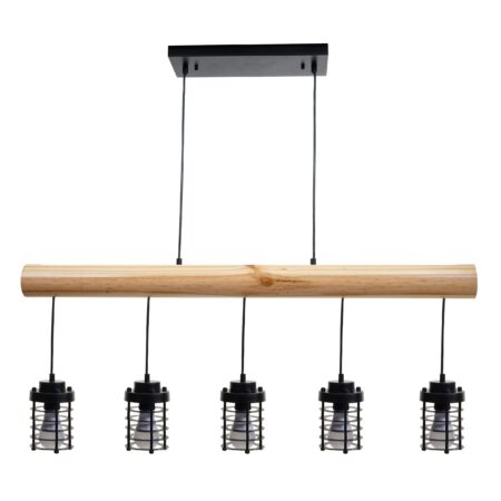 Pendelleuchte Hängelampe Industrial Vintage Holz Metall 5 Käfiglampenschirme schwarz
