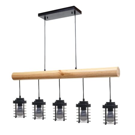 Pendelleuchte Hängelampe Industrial Vintage Holz Metall 5 Käfiglampenschirme schwarz
