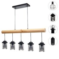 Pendelleuchte Hängelampe Industrial Vintage Holz Metall 5 Käfiglampenschirme schwarz