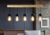 Pendelleuchte Hängelampe Industrial Vintage Holz Metall 5 Käfiglampenschirme schwarz