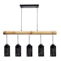Pendelleuchte Hängelampe Industrial Vintage Holz Metall 5 Rohrlampenschirme schwarz
