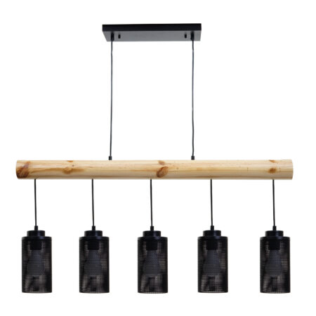 Pendelleuchte Hängelampe Industrial Vintage Holz Metall 5 Rohrlampenschirme schwarz
