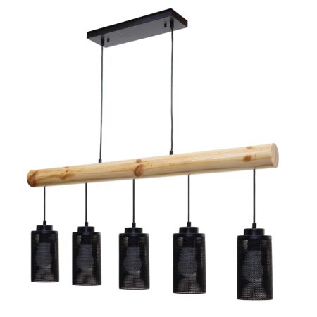 Pendelleuchte Hängelampe Industrial Vintage Holz Metall 5 Rohrlampenschirme schwarz