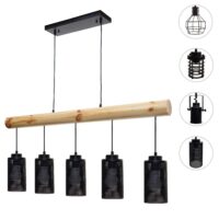 Pendelleuchte Hängelampe Industrial Vintage Holz Metall 5 Rohrlampenschirme schwarz