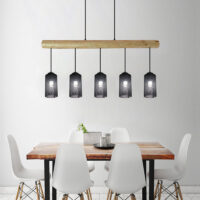 Pendelleuchte Hängelampe Industrial Vintage Holz Metall 5 Rohrlampenschirme schwarz