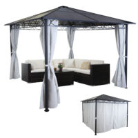Pergola 3x3 m mit Kunststoff-Dach und Alu-Seitenwand hellgrau