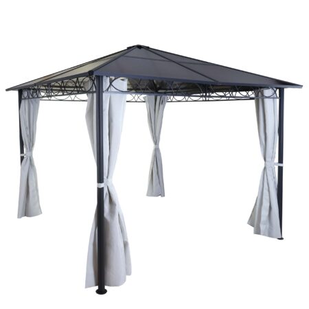 Pergola 3x3 m mit Kunststoff-Dach und Alu-Seitenwand hellgrau