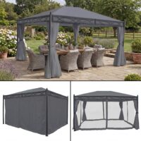Pergola aus Aluminium grau 4x3 m mit Seitenwand und Moskitonetz