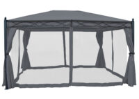 Pergola aus Aluminium grau 4x3 m mit Seitenwand und Moskitonetz