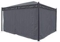 Pergola aus Aluminium grau 4x3 m mit Seitenwand und Moskitonetz