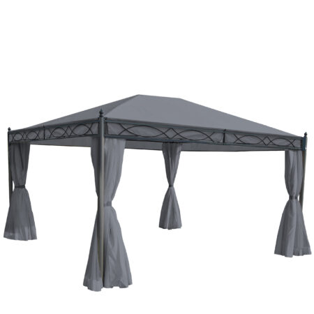 Pergola aus Aluminium grau 4x3 m mit Seitenwand und Moskitonetz