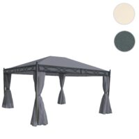 Pergola aus Aluminium grau 4x3 m mit Seitenwand und Moskitonetz