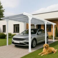Pergola 3x6 m weiß Alu Terrassenüberdachung mit Polycarbonat Dach